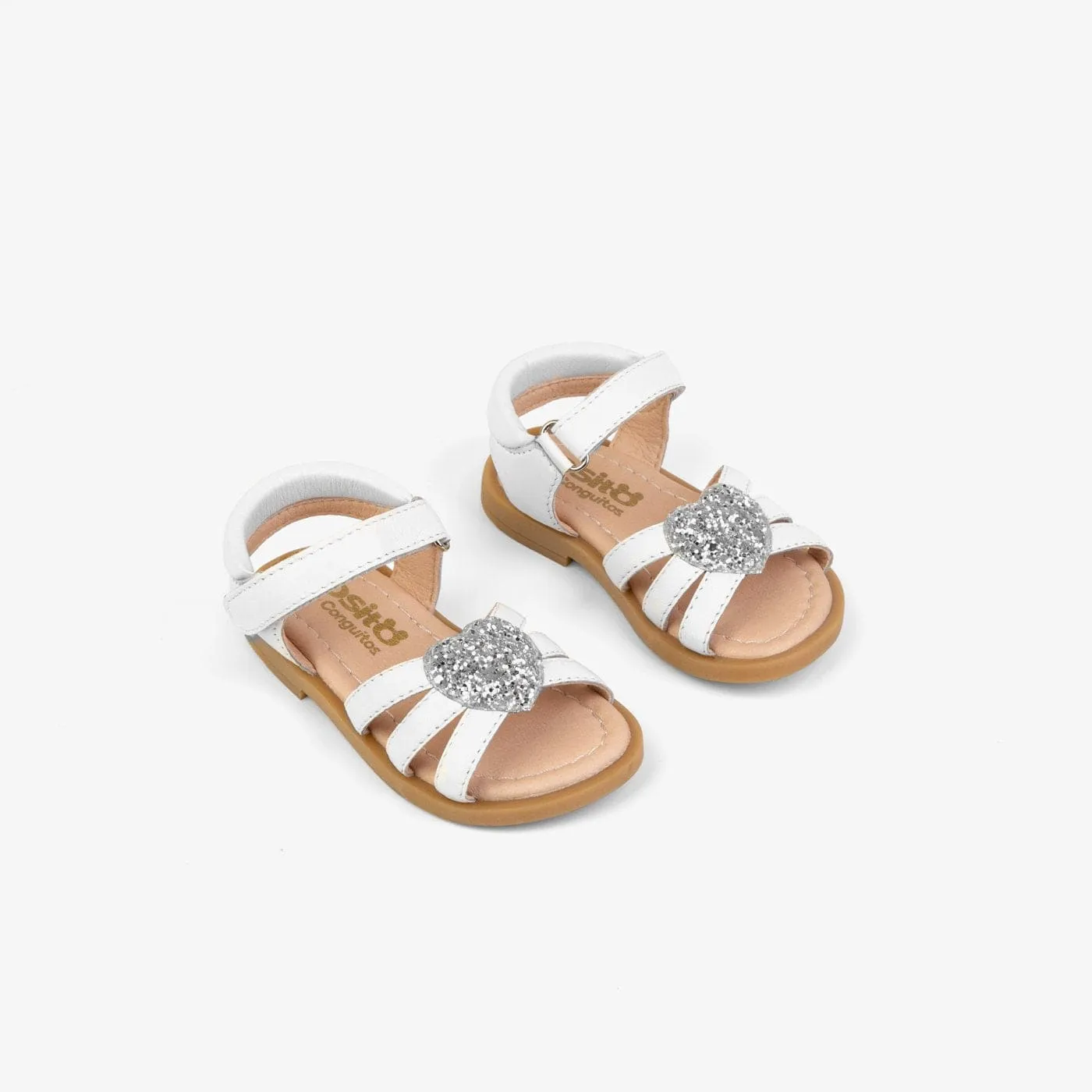 Baby's White Heart Leather Sandals