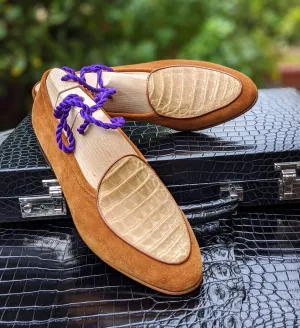 Belgian Loafer - Tan Suede & Tan Nubuck Crocodile