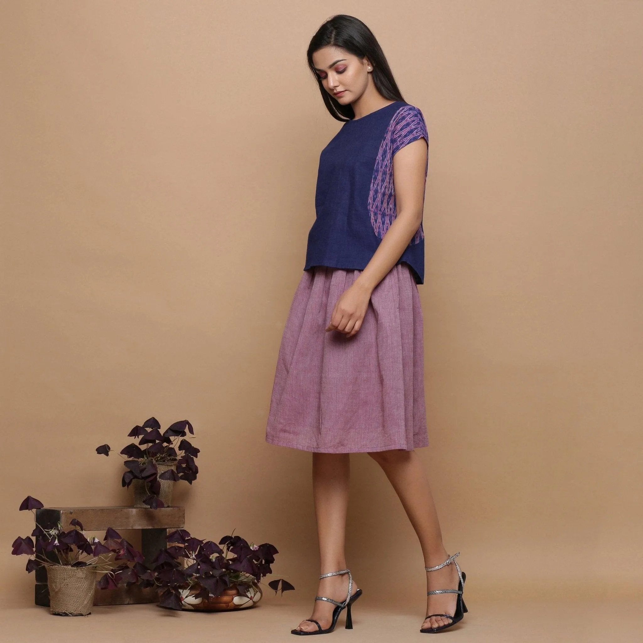 Blue Jamdani Ikat Cotton Muslin Paneled Top