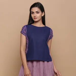 Blue Jamdani Ikat Cotton Muslin Paneled Top