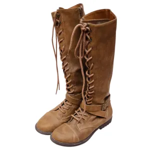 BRASH *Lace-Up w/ Full Zip Tall Knee High Brown Boots (Sz/W9) #164749