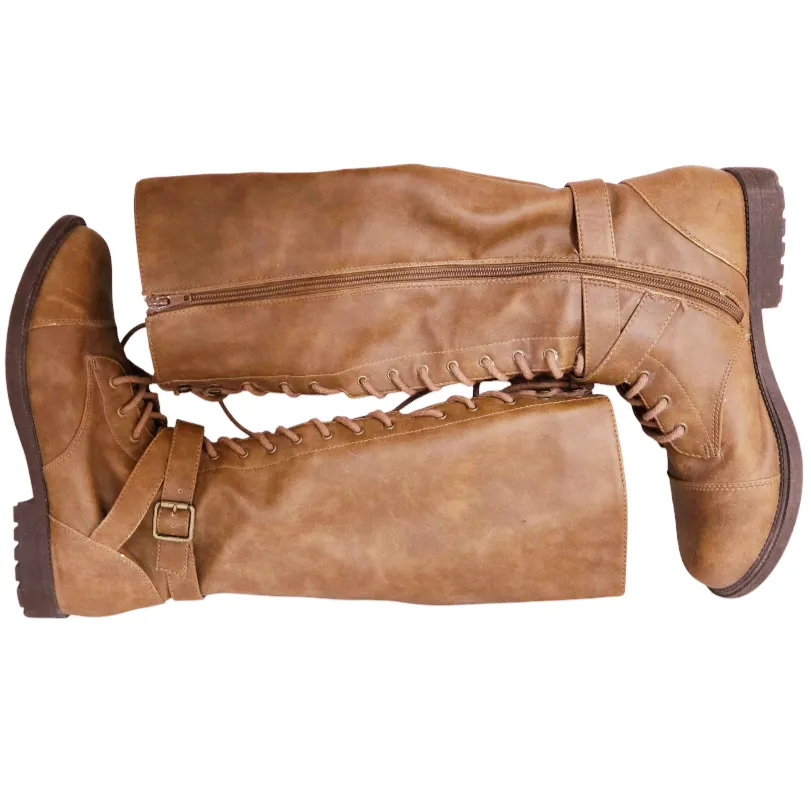 BRASH *Lace-Up w/ Full Zip Tall Knee High Brown Boots (Sz/W9) #164749