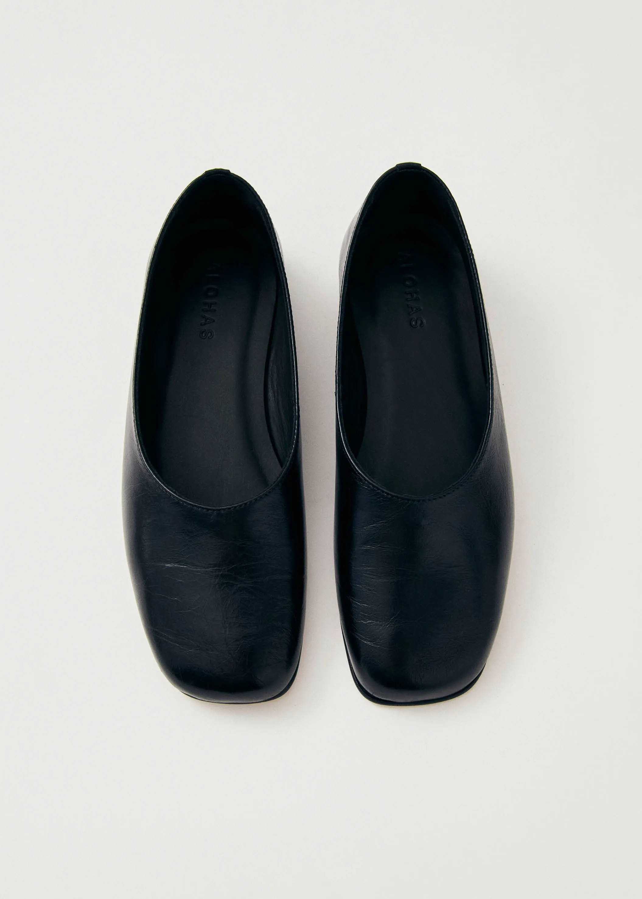 Edie Black Leather Ballet Flats