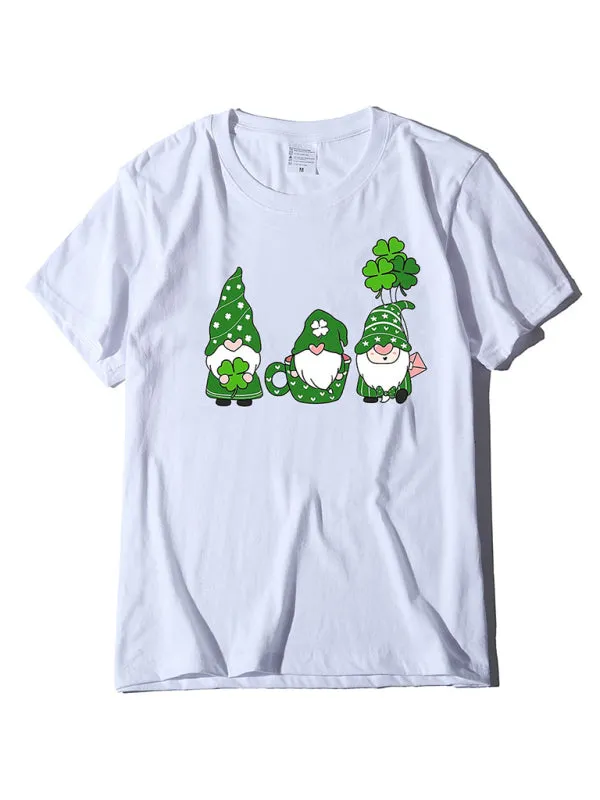Evelyn Women's New Three Bearded Old Men   Clover Print St. Patrick's Day Short-Sleeved T-Shirt