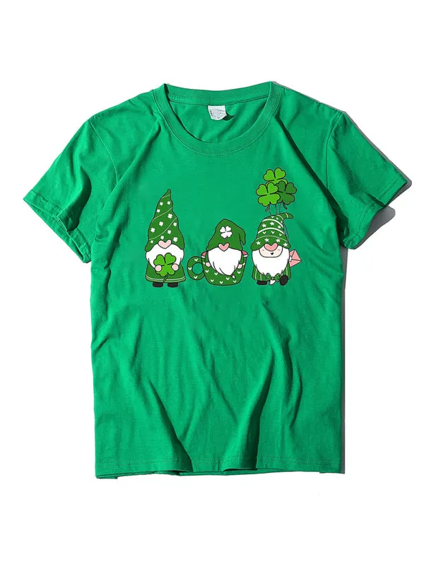 Evelyn Women's New Three Bearded Old Men   Clover Print St. Patrick's Day Short-Sleeved T-Shirt