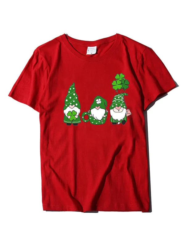 Evelyn Women's New Three Bearded Old Men   Clover Print St. Patrick's Day Short-Sleeved T-Shirt