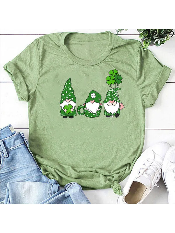 Evelyn Women's New Three Bearded Old Men   Clover Print St. Patrick's Day Short-Sleeved T-Shirt