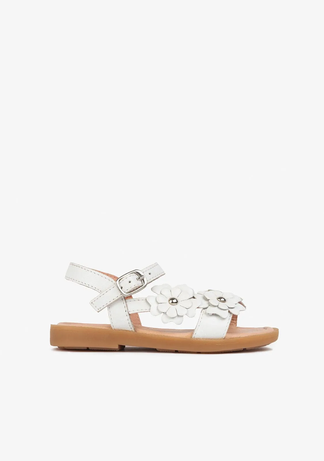 Girl's Daisy White Leather Sandals