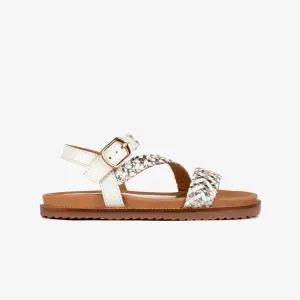 Girl's White Braided Leather Sandals