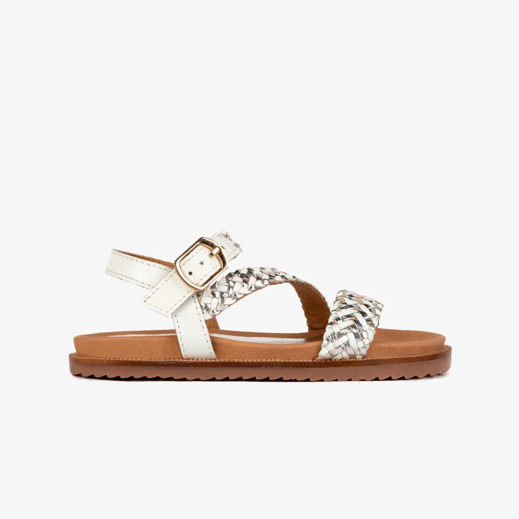 Girl's White Braided Leather Sandals