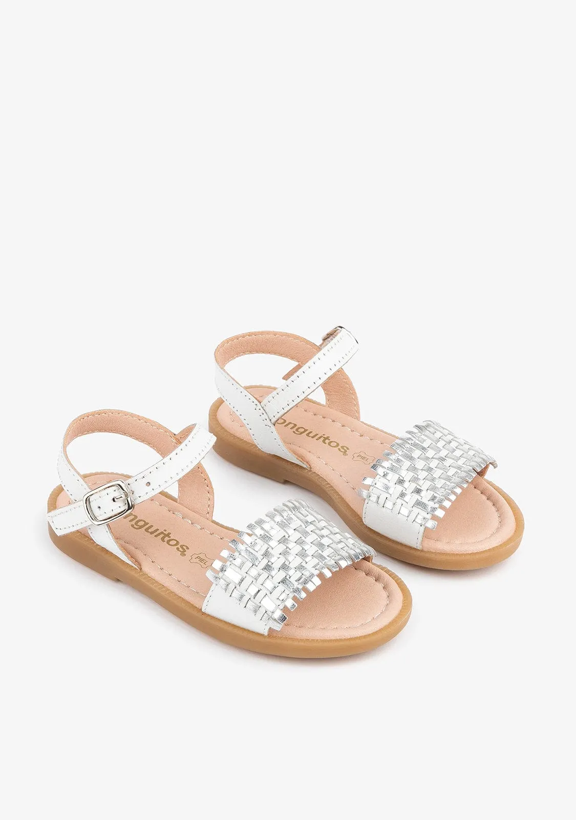 Girl's White / Silver Braided Leather Sandals