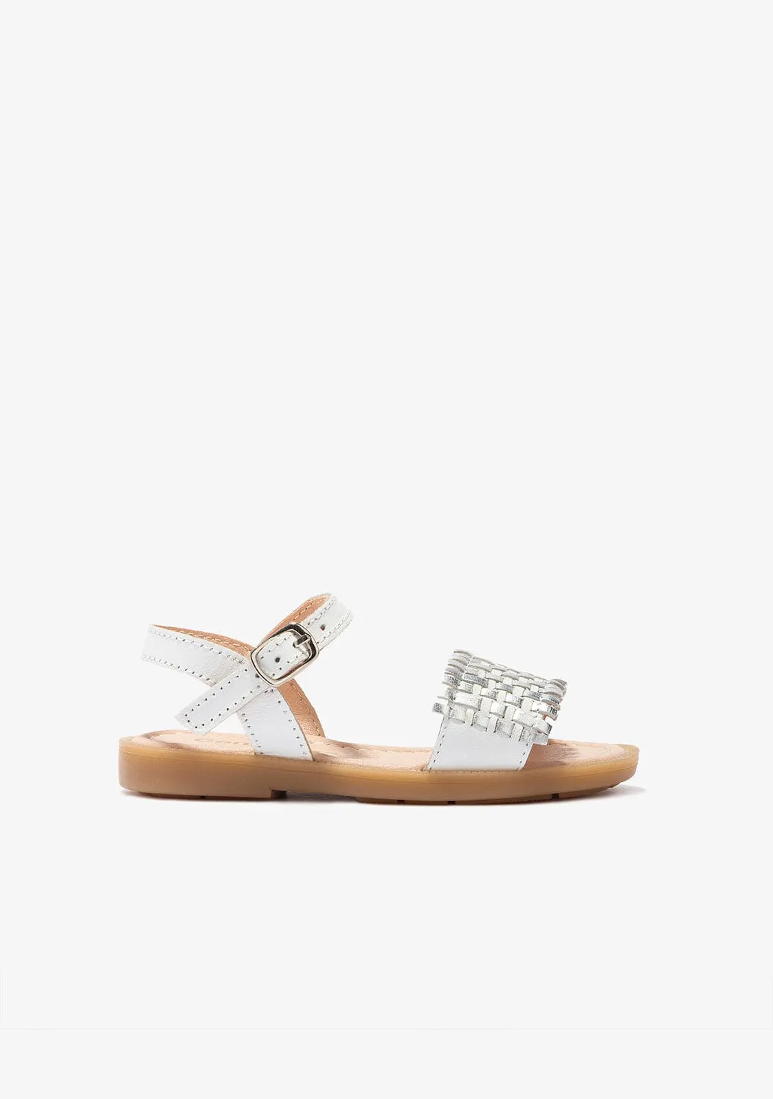 Girl's White / Silver Braided Leather Sandals