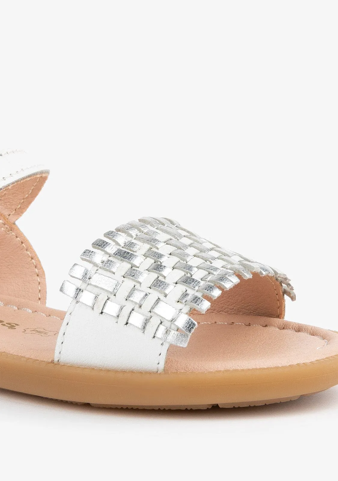 Girl's White / Silver Braided Leather Sandals