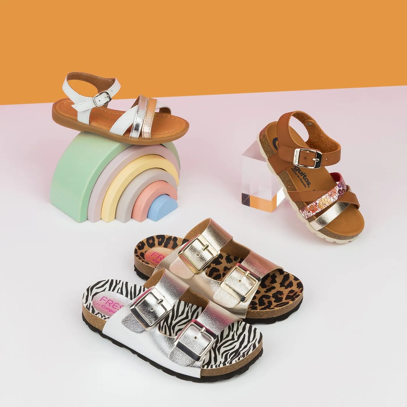 Girl's White Strips Leather Sandals