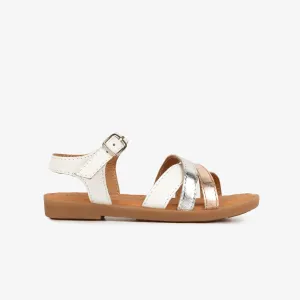 Girl's White Strips Leather Sandals