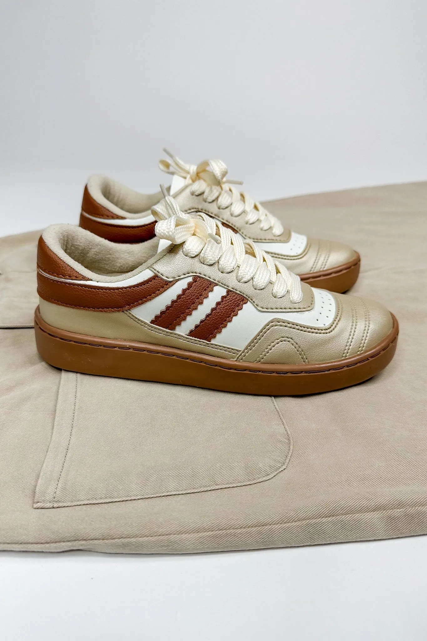 Gold & Cognac Designer Inspired Trendy Sneakers
