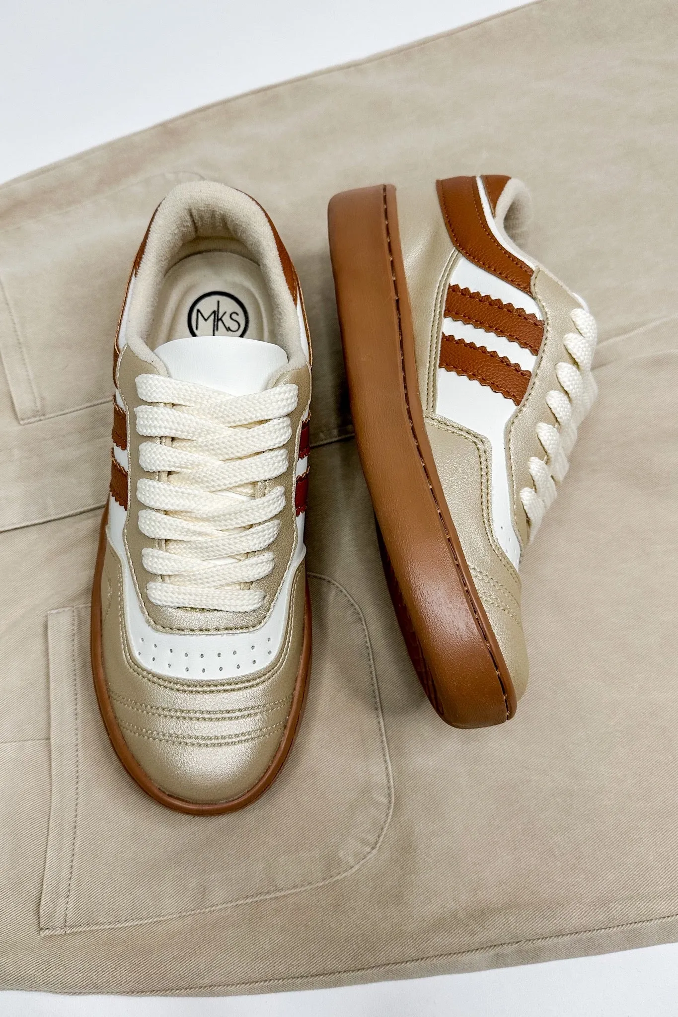 Gold & Cognac Designer Inspired Trendy Sneakers