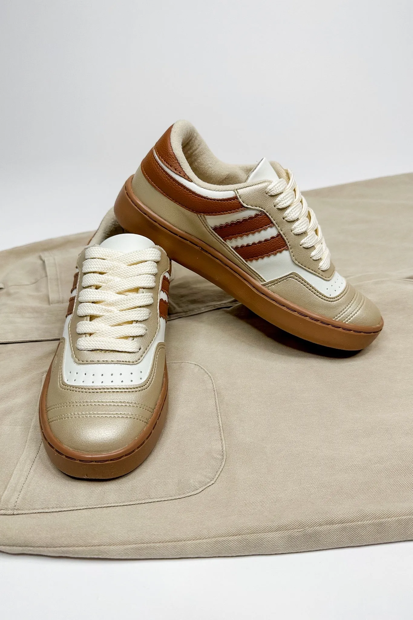Gold & Cognac Designer Inspired Trendy Sneakers