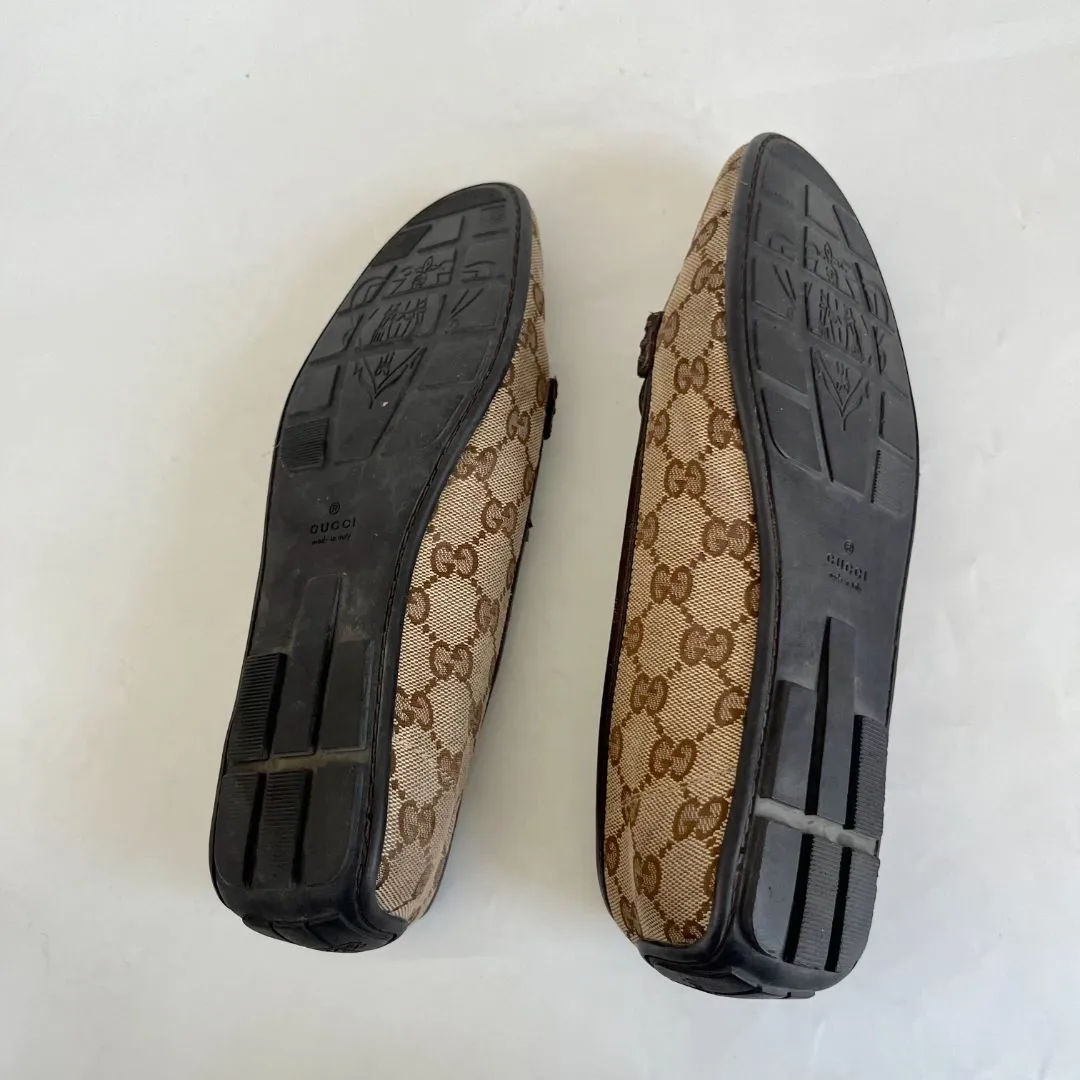 Gucci Beige GG Canvas Horsebit Loafers, 39