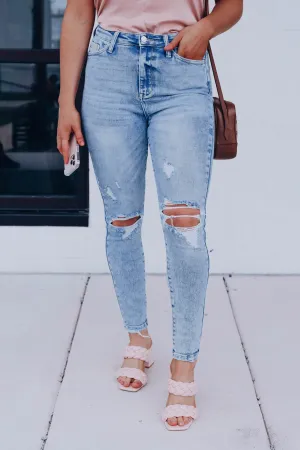 Hi-Rise Distressed Skinny Jeans - Light