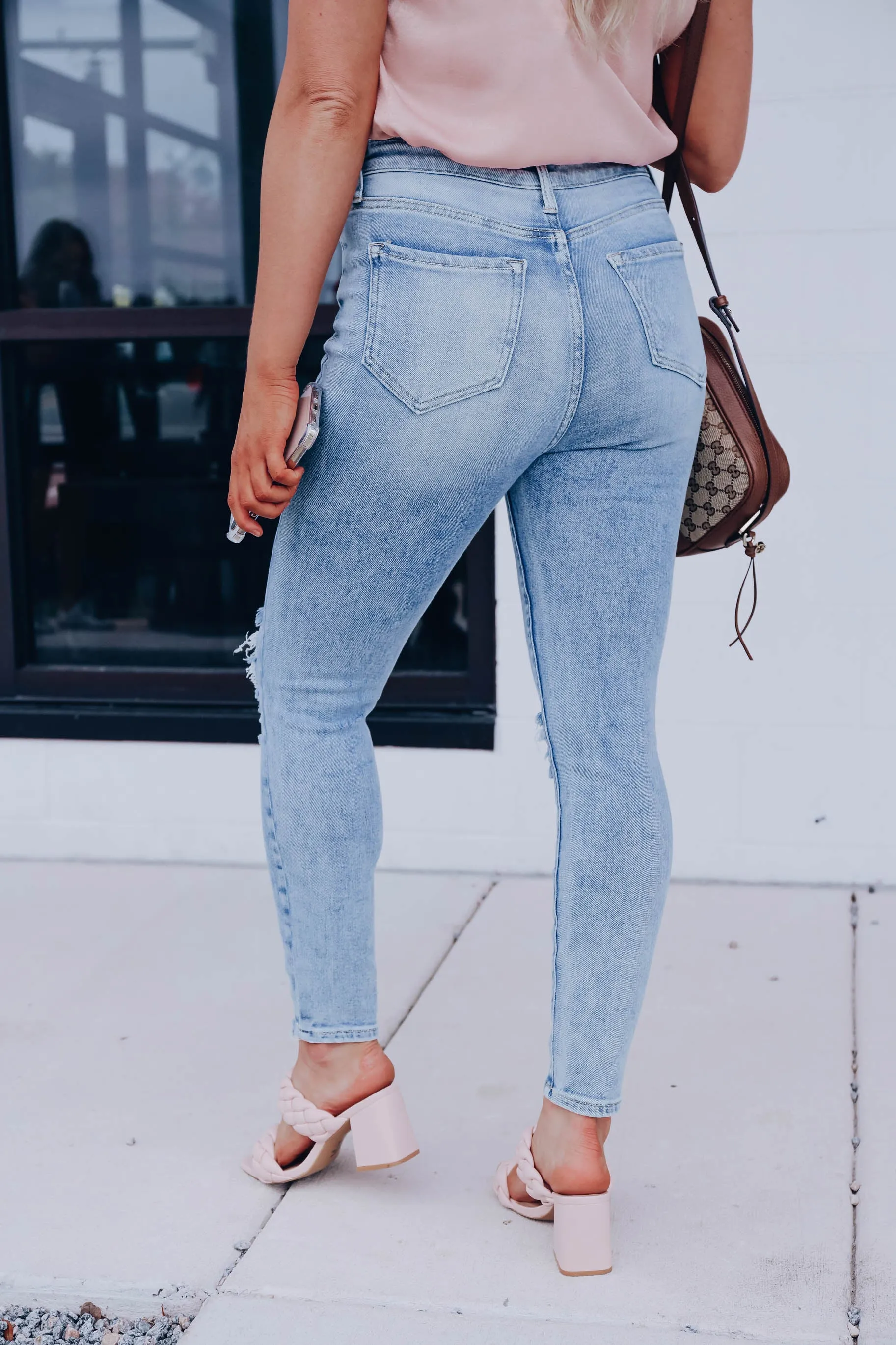 Hi-Rise Distressed Skinny Jeans - Light