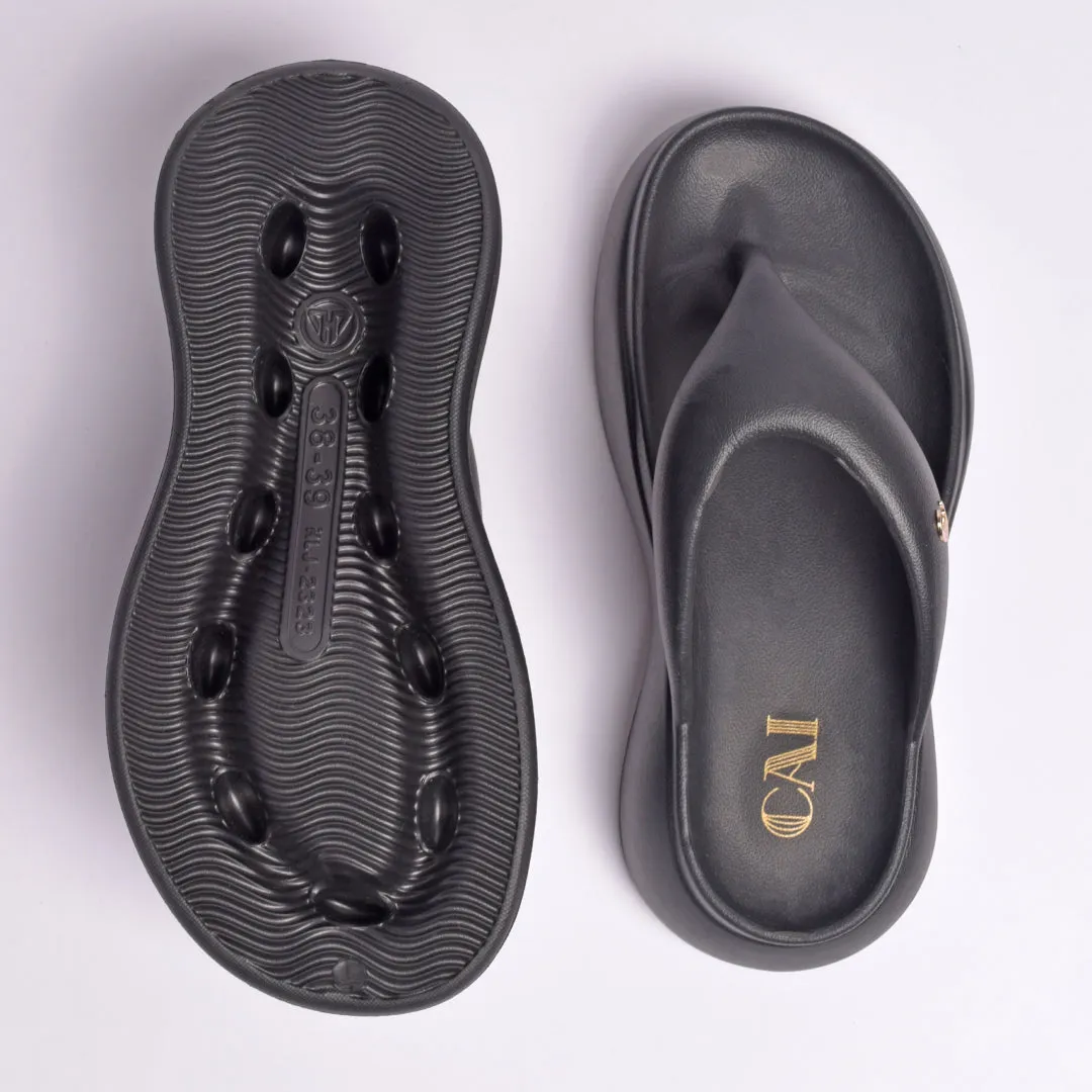 Jet Black Thong Slides