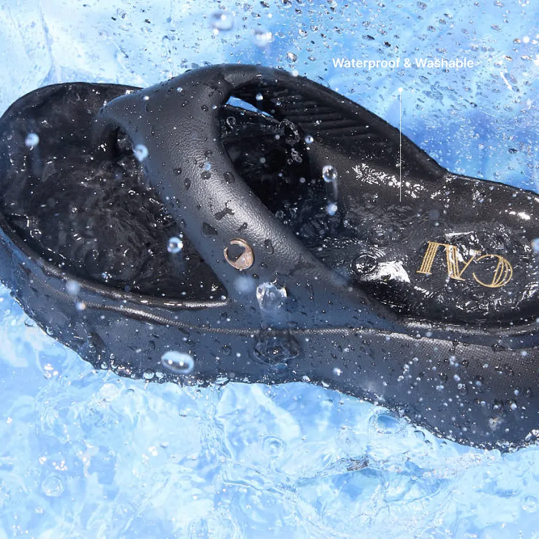Jet Black Thong Slides