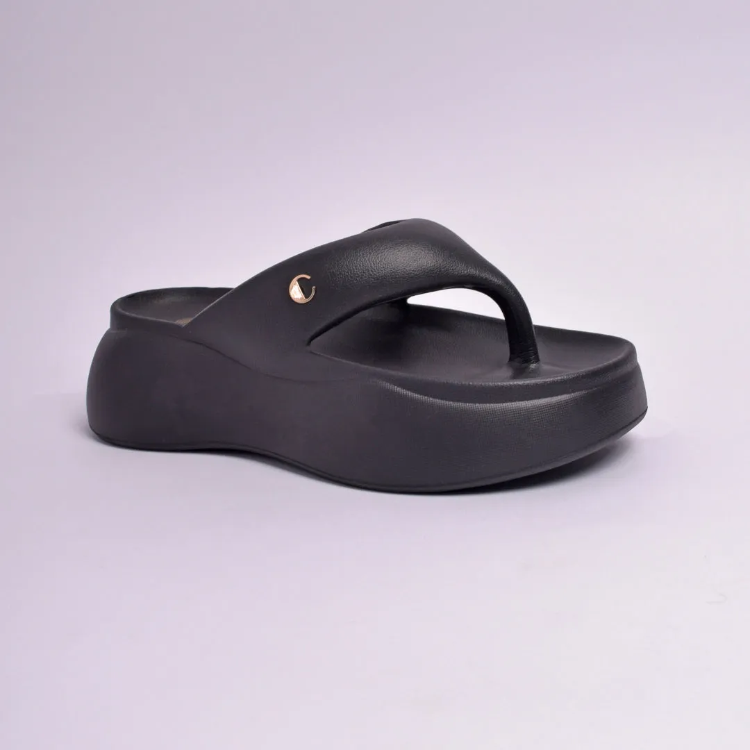 Jet Black Thong Slides