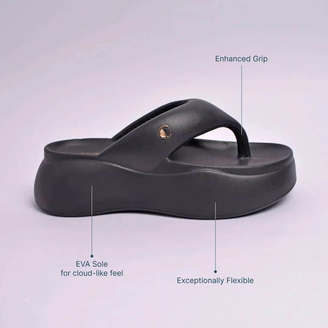 Jet Black Thong Slides