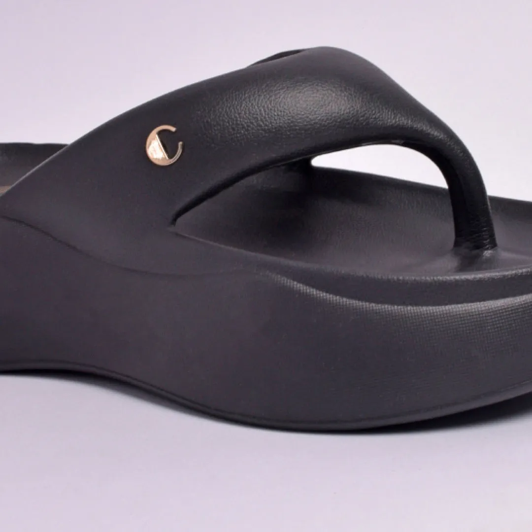 Jet Black Thong Slides