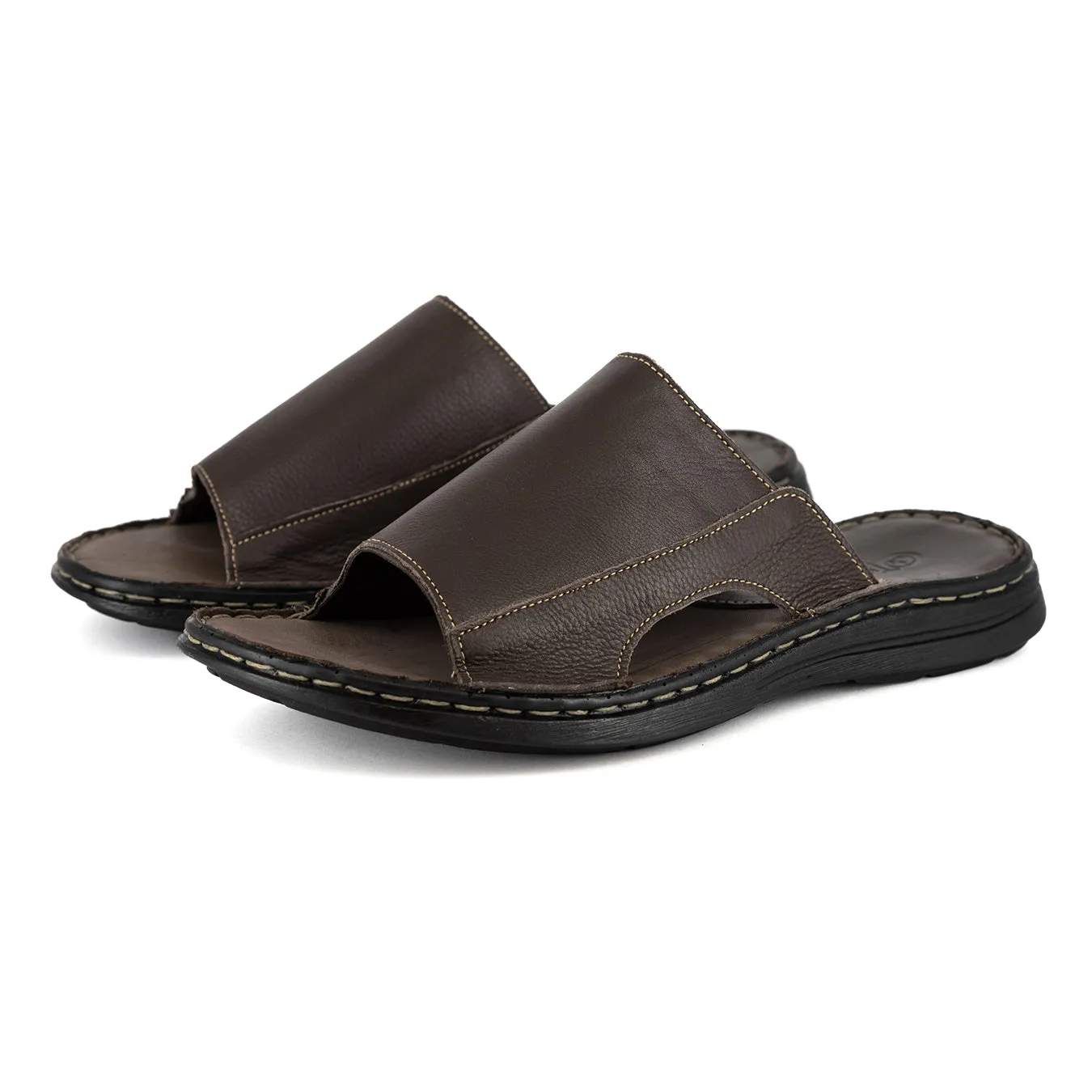 Juza : Mens Leather Sandal in Choc Delta