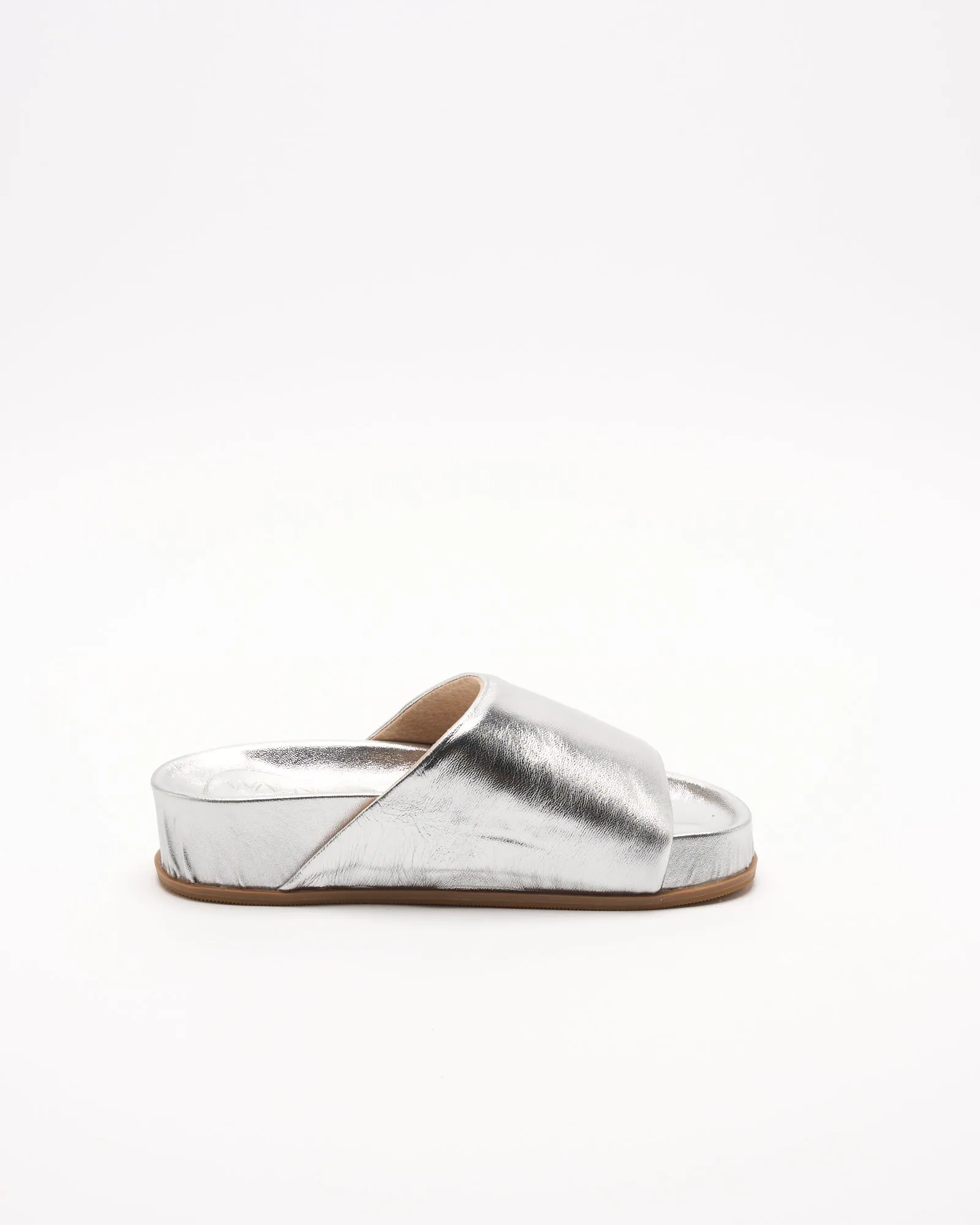 Kendall Leather Slide - Silver