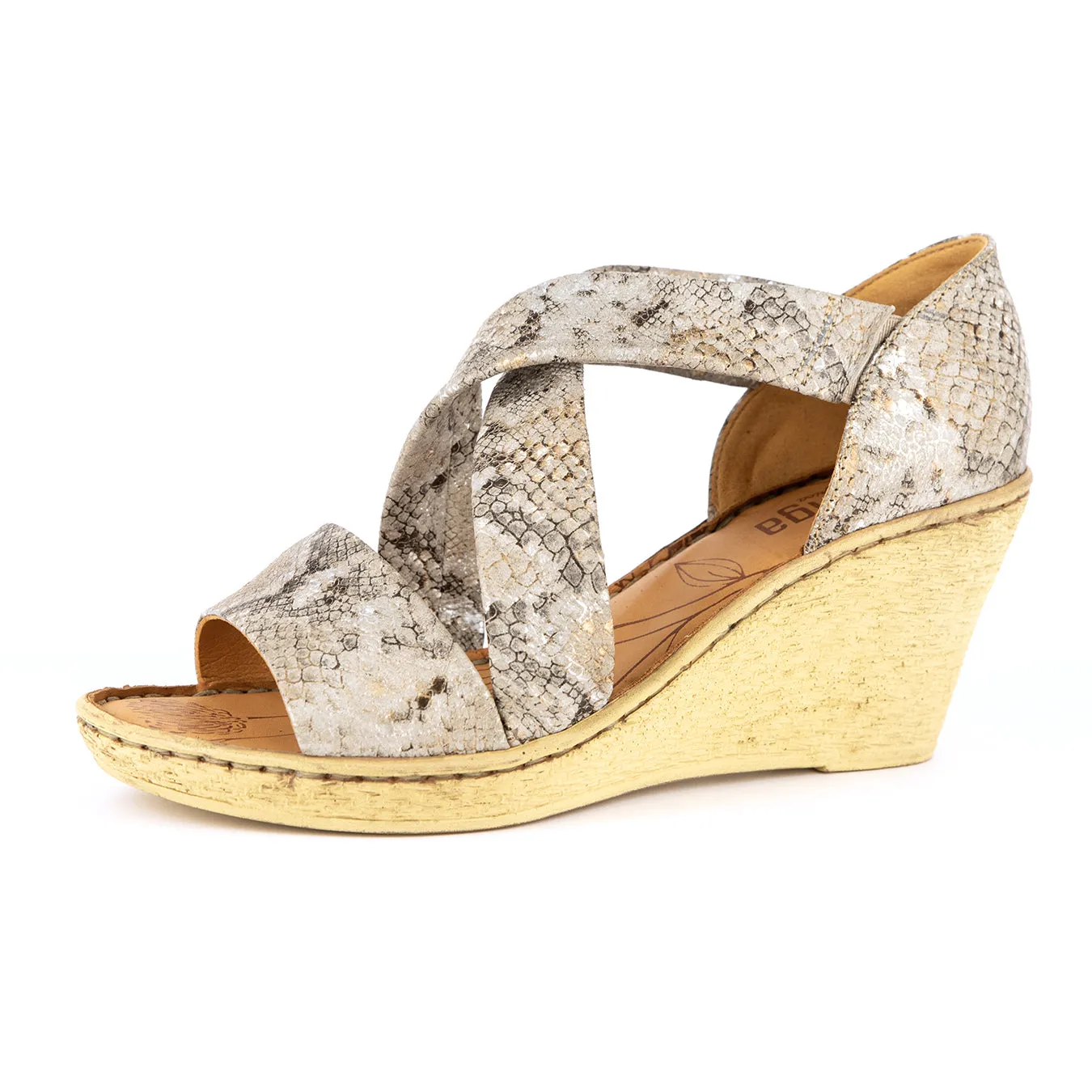 Lekuza : Ladies High-Heeled Leather Sandal in Opal Rockafella