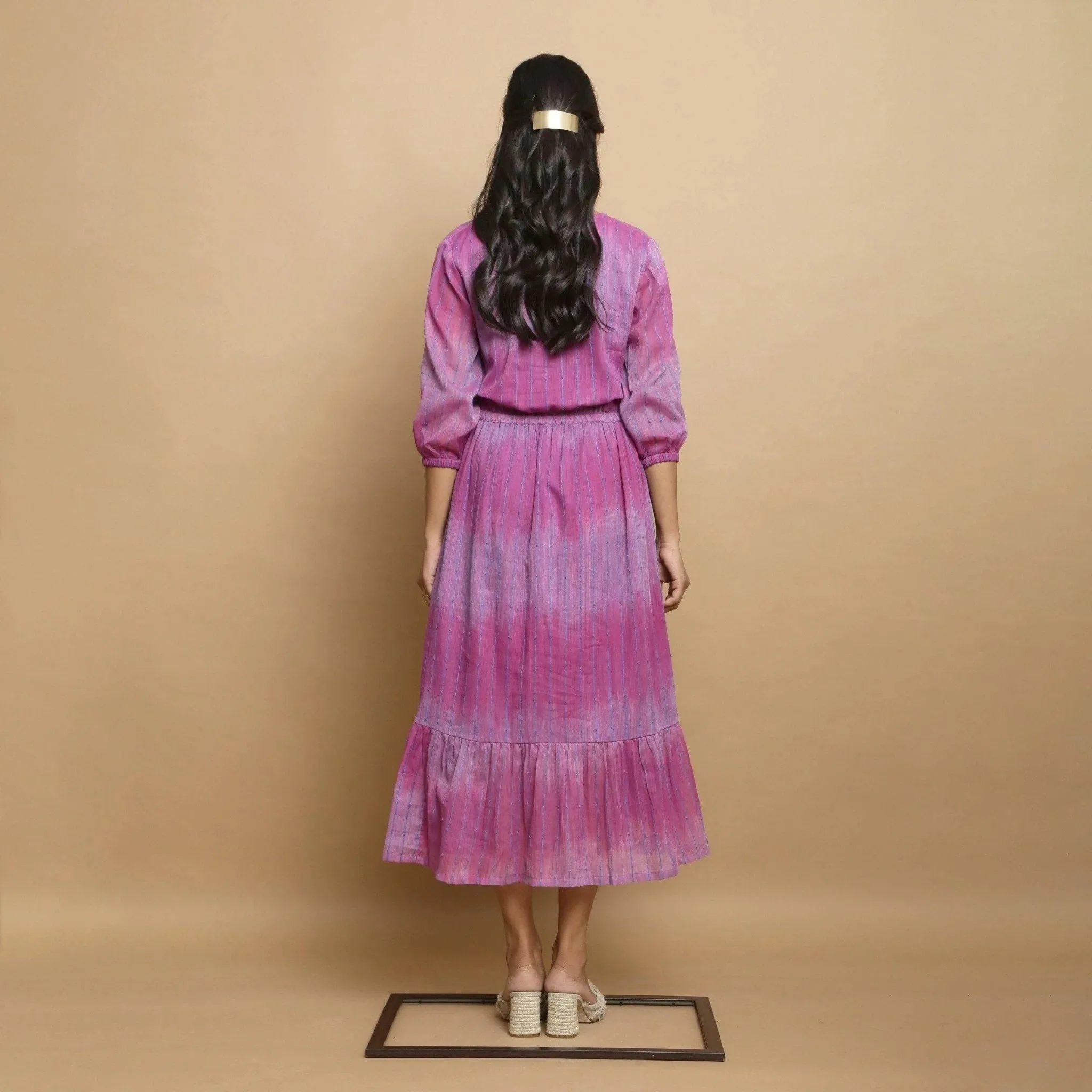 Lilac Stripes Cotton Asymmetrical Maxi Dress