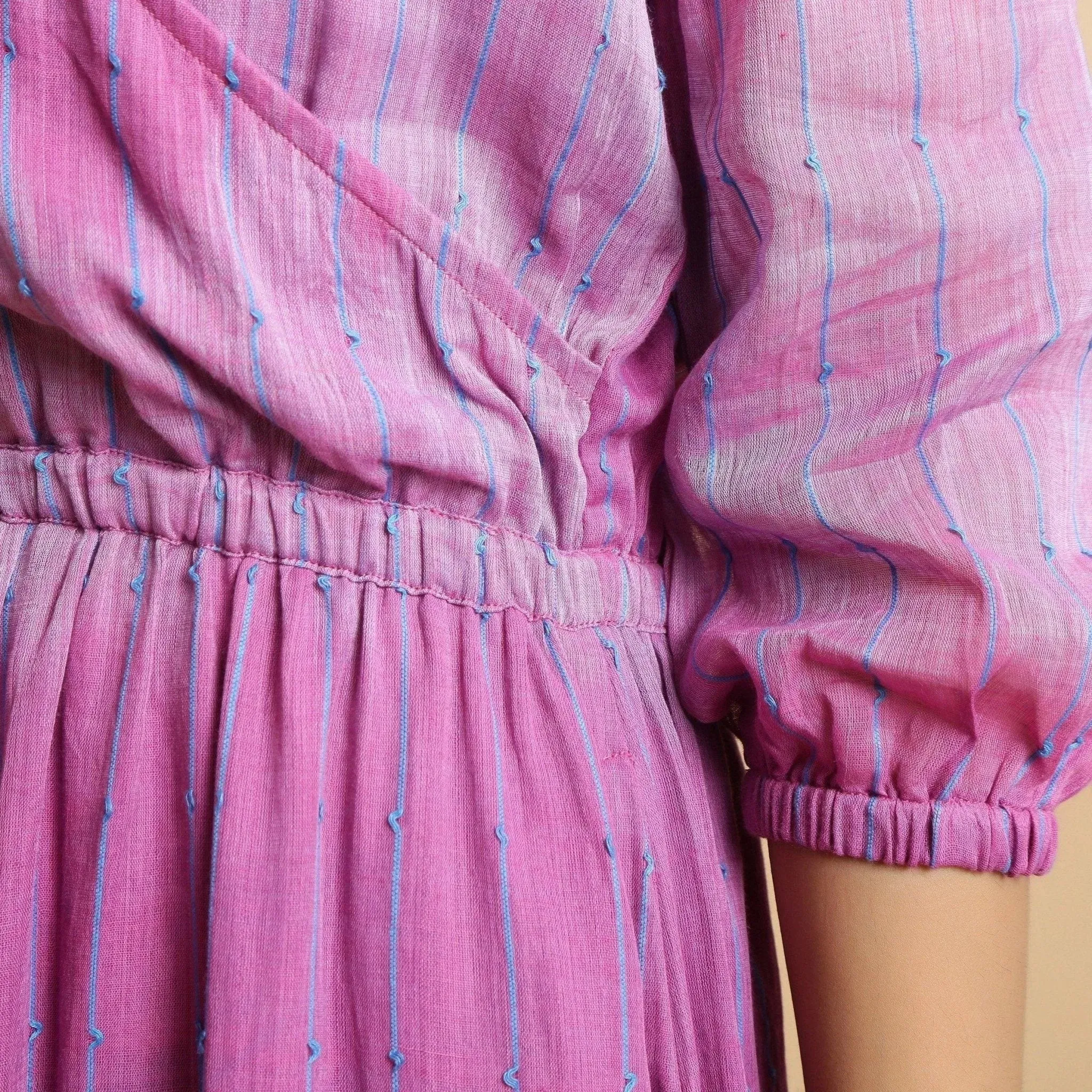 Lilac Stripes Cotton Asymmetrical Maxi Dress