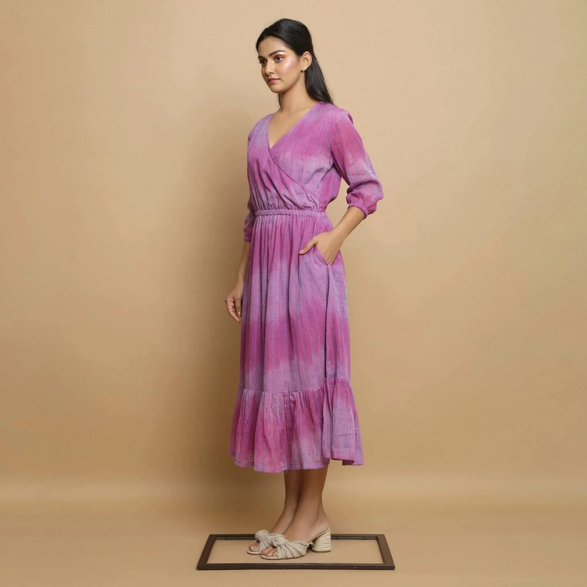 Lilac Stripes Cotton Asymmetrical Maxi Dress