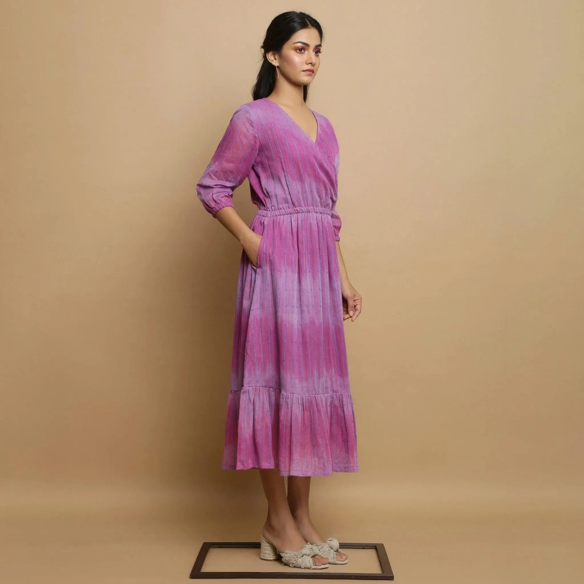 Lilac Stripes Cotton Asymmetrical Maxi Dress
