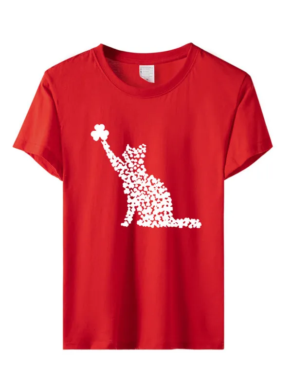 Mackenzie New Women's T-Shirt Cat Clover Print Short-Sleeved T-Shirt