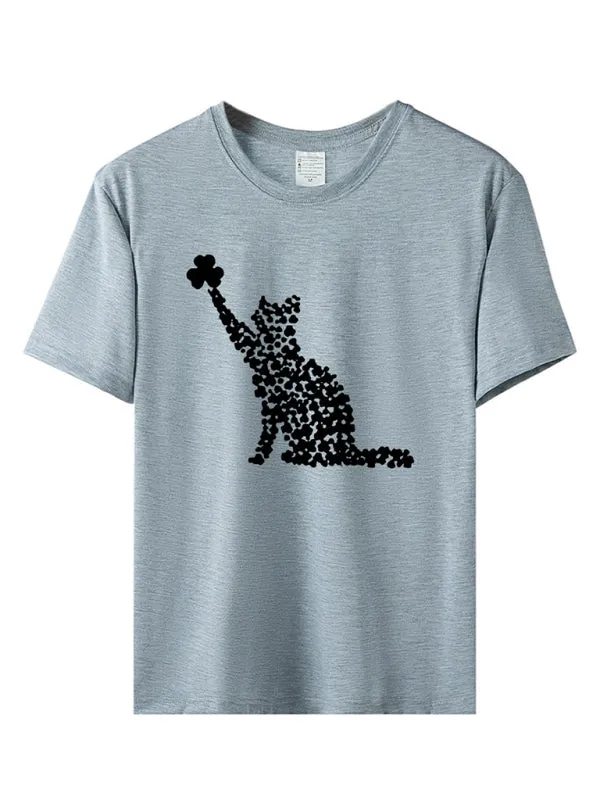 Mackenzie New Women's T-Shirt Cat Clover Print Short-Sleeved T-Shirt