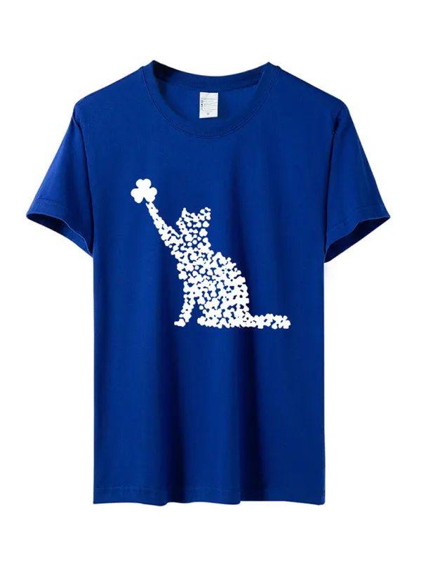Mackenzie New Women's T-Shirt Cat Clover Print Short-Sleeved T-Shirt