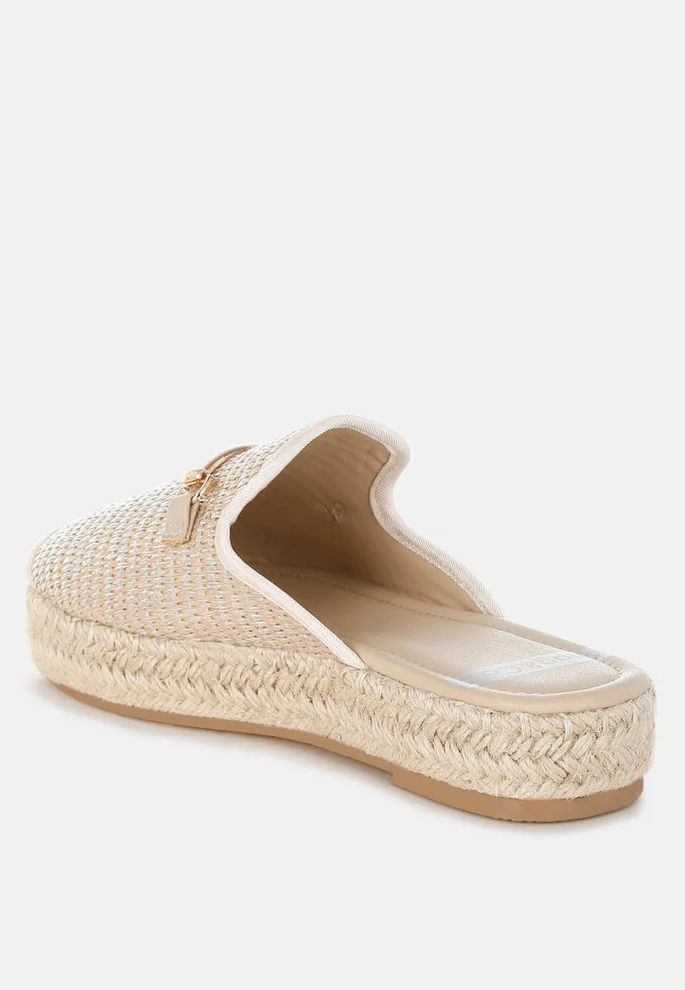 Marama Horsebit Embellished Raffia Mules