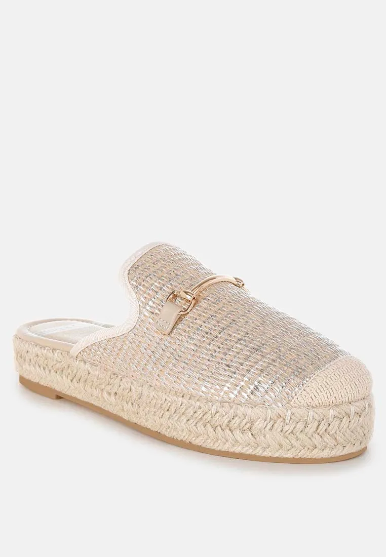 Marama Horsebit Embellished Raffia Mules