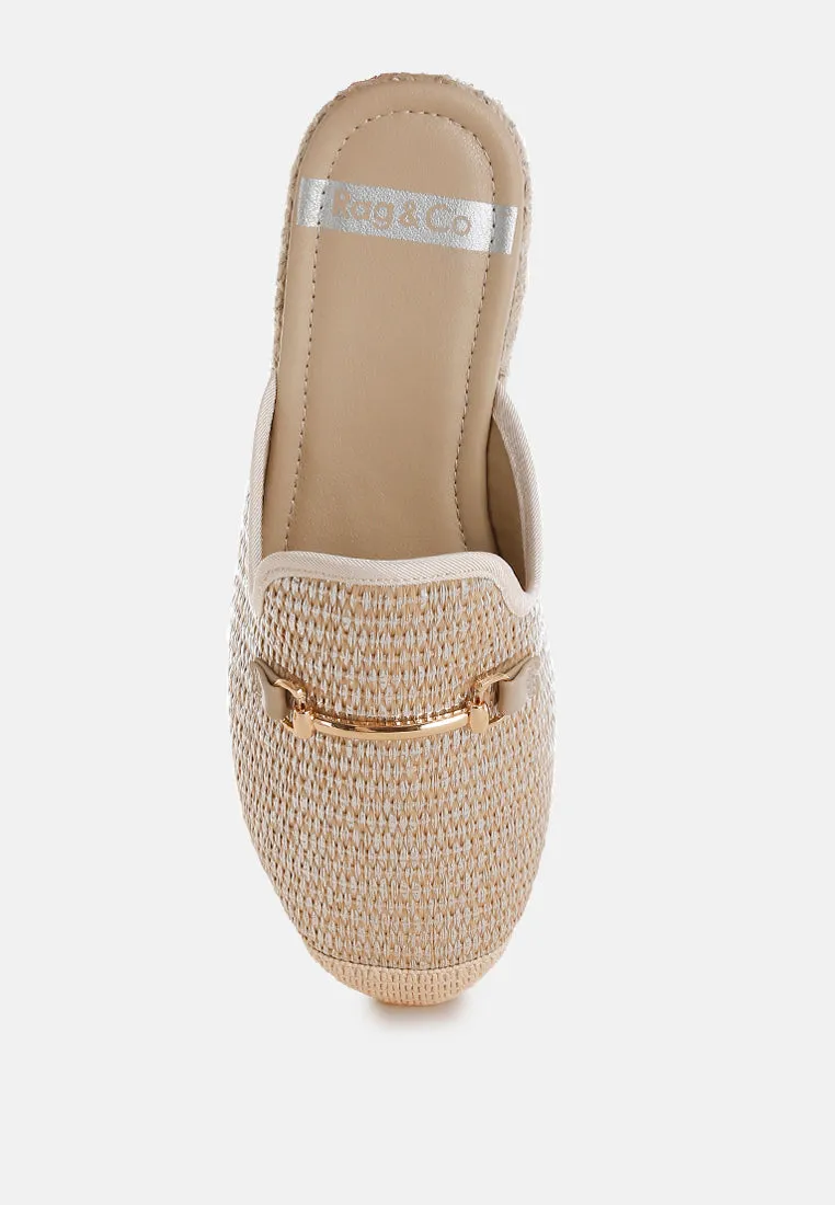 Marama Horsebit Embellished Raffia Mules