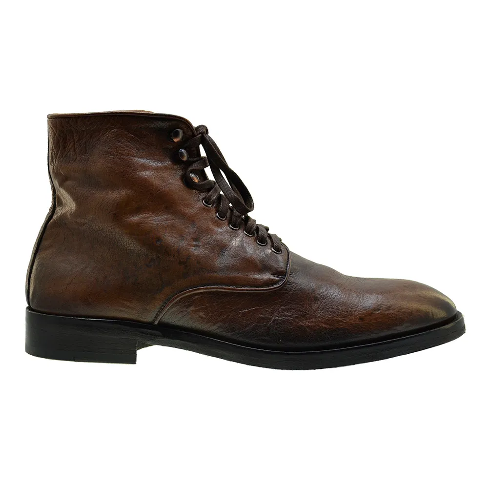 Men's Italian Shoes Jo Ghost 3274 Brown Vintage Leather Chelsea Boots