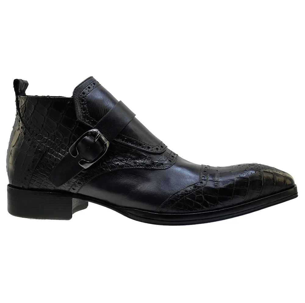 Men's Italian Shoes Jo Ghost 3996 Black Leather Print Crocodile Dress Boots