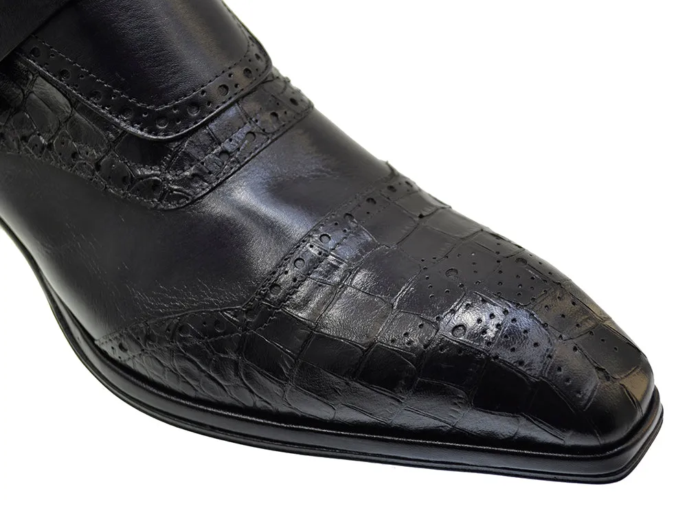 Men's Italian Shoes Jo Ghost 3996 Black Leather Print Crocodile Dress Boots