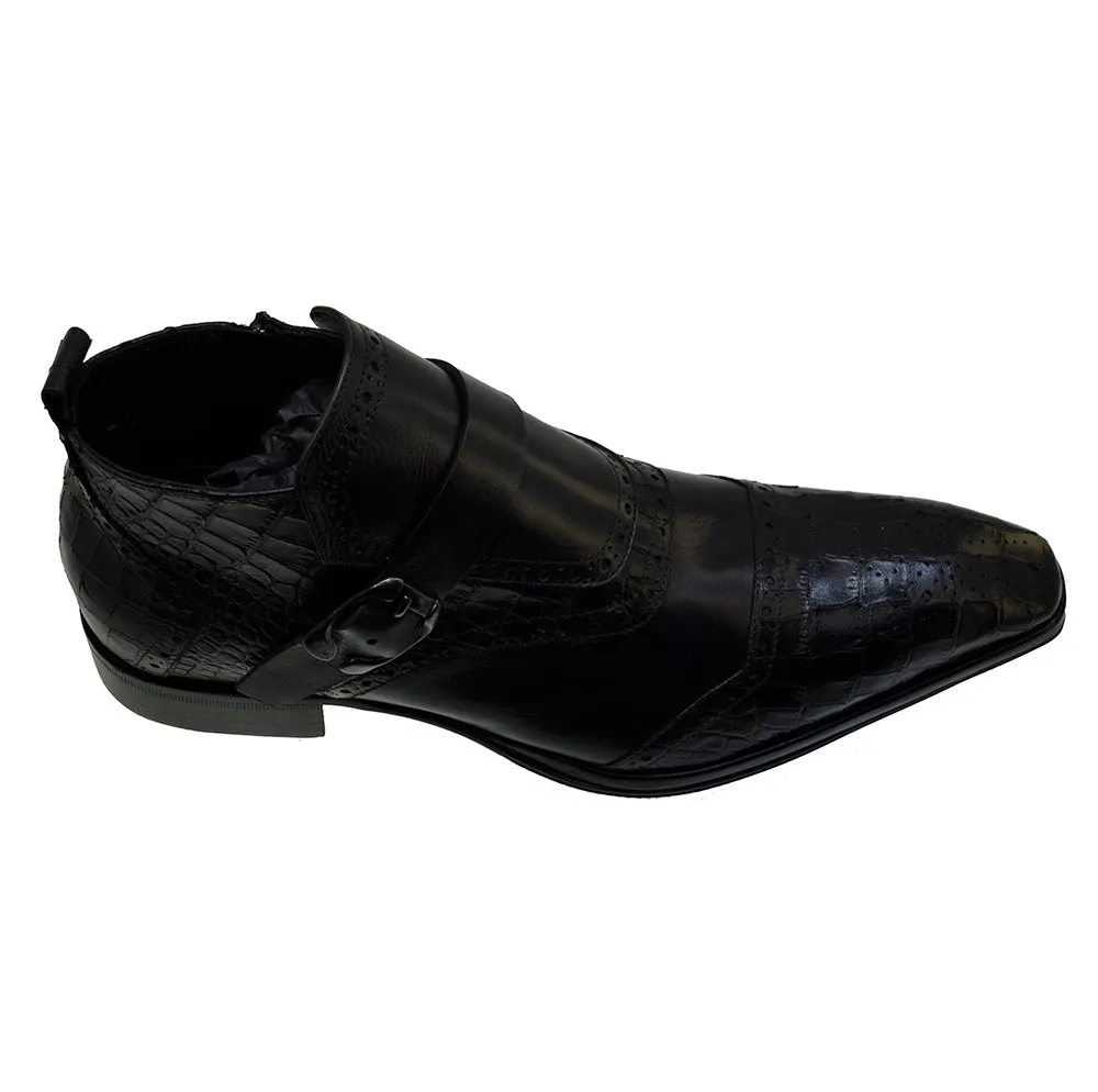Men's Italian Shoes Jo Ghost 3996 Black Leather Print Crocodile Dress Boots