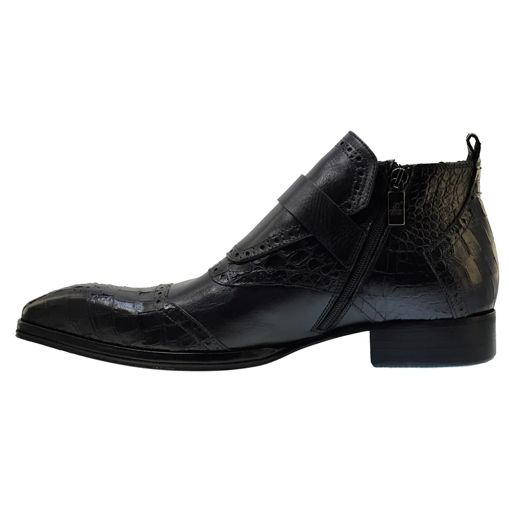 Men's Italian Shoes Jo Ghost 3996 Black Leather Print Crocodile Dress Boots