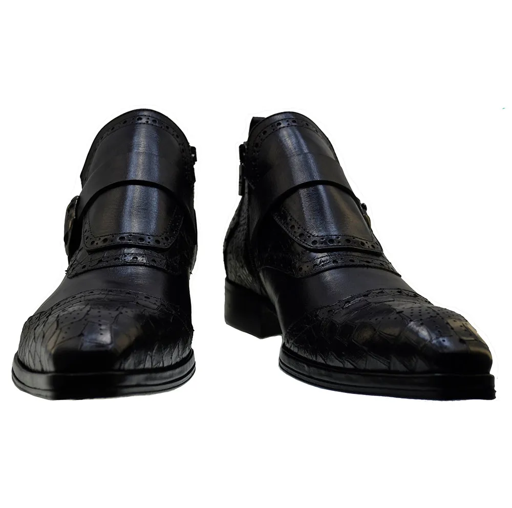 Men's Italian Shoes Jo Ghost 3996 Black Leather Print Crocodile Dress Boots