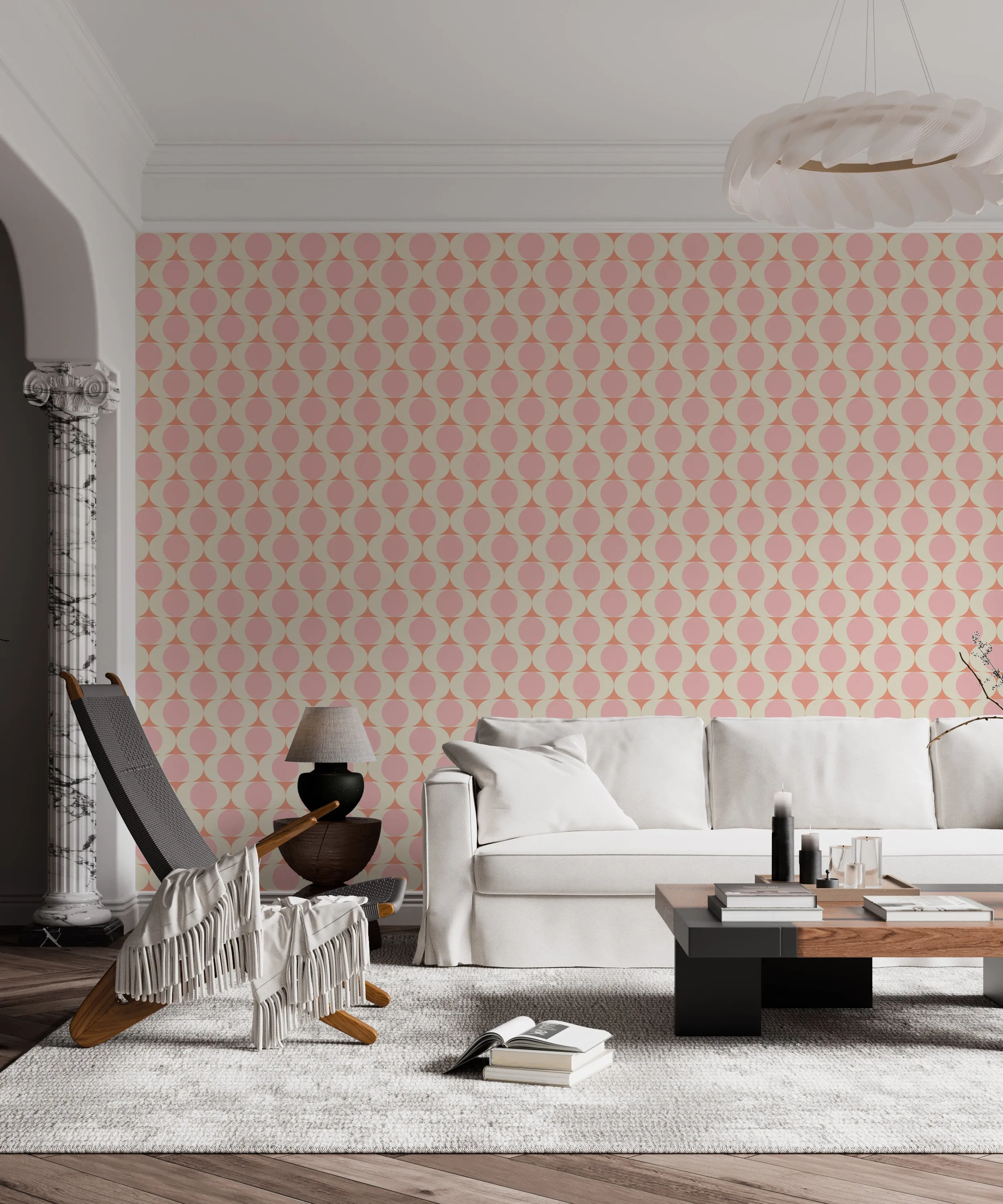 Mid Century Modern Wallpaper - Retro Pink and Peach Circles
